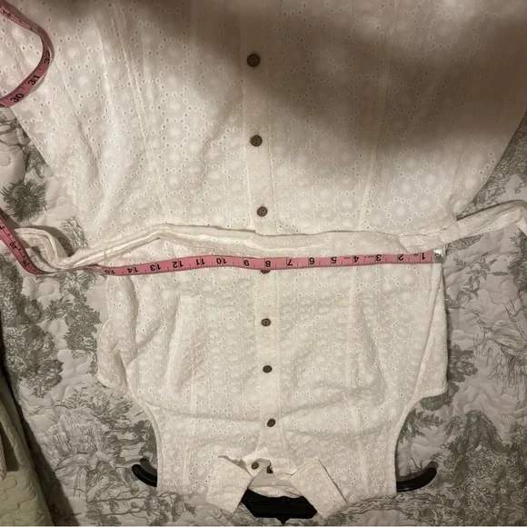 Anne Klein sz 8 white eyelet midi sleeveless sundress collared button front sash - Picture 6 of 12